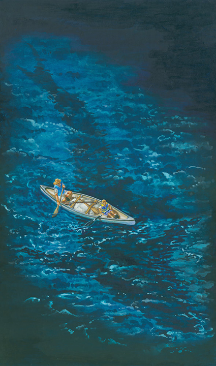 Canoe over Whale - Acrylic Illustration