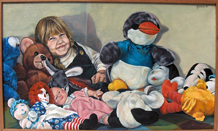 With her Toys - Oil on Canvas