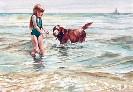 With her Dog - Watercolor