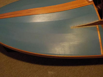 Hydroplane canvas bow restoration - bow repair completed and painted